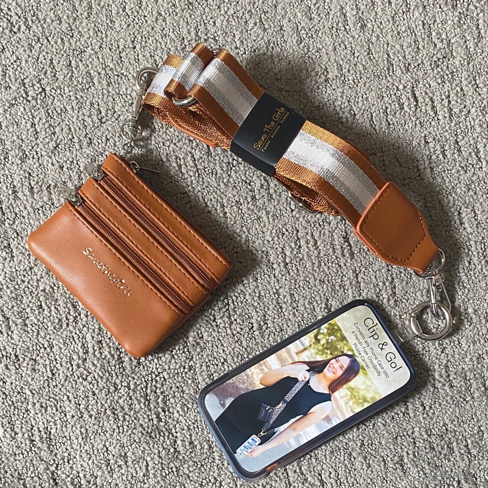 Tan Leather Clip & Go Crossbody Strap Set